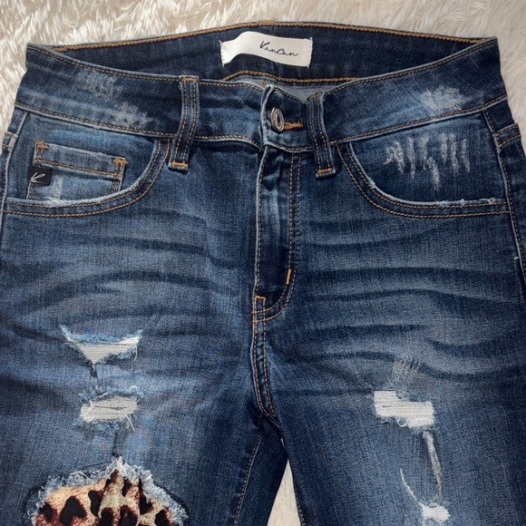 KanCan Stretch Distressed Jeans with Leopard Accents - Picture 2 of 6